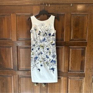 RSVP By Talbots Dress Sheath Fully Lined White With Flowers Butterflies Size 2P